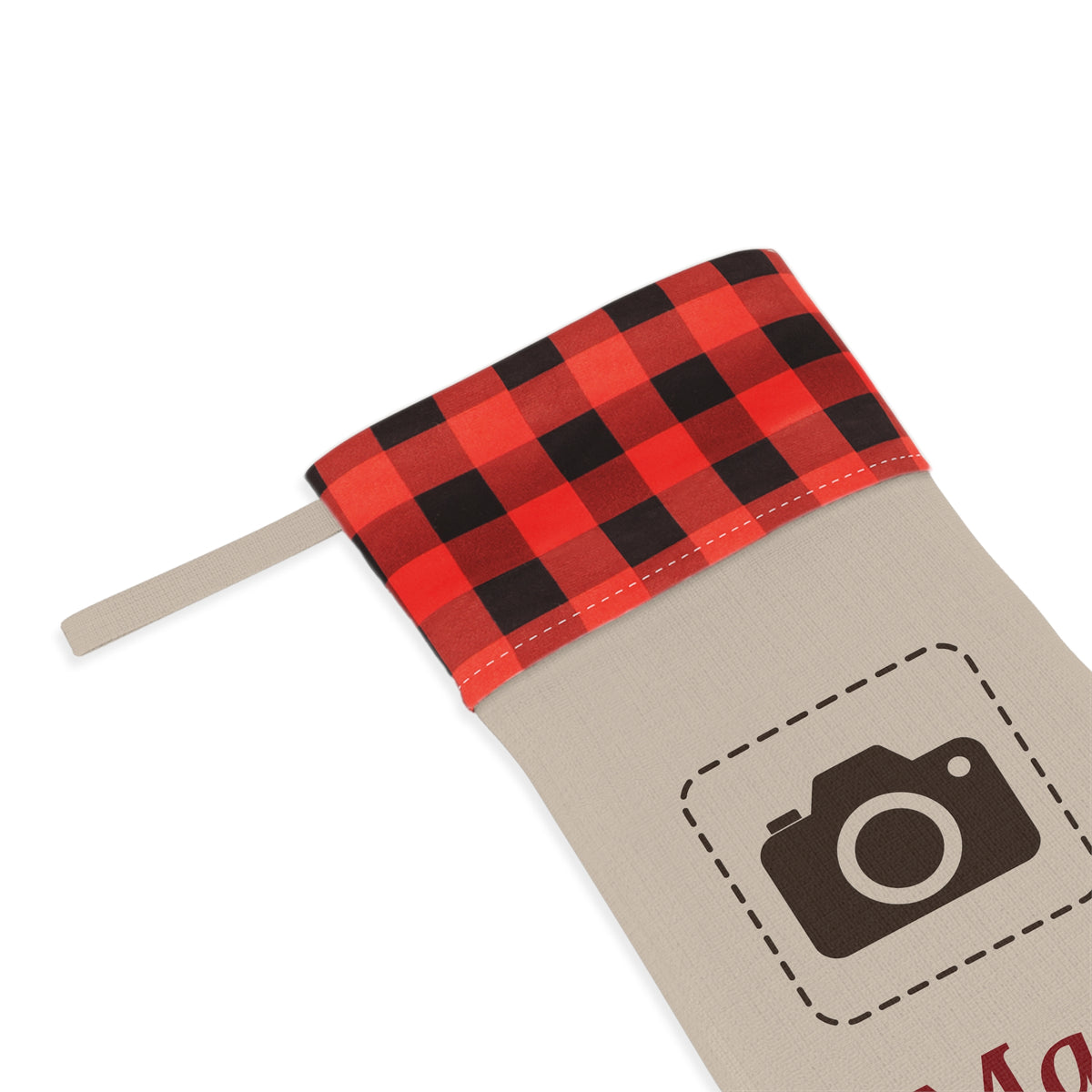 Custom Photo Christmas Stocking – Your Photo & Name on a Buffalo Plaid Stocking